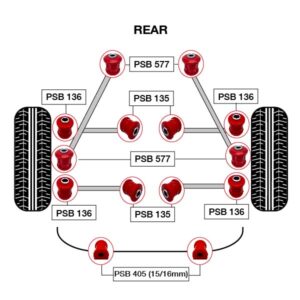 14x Lexus ES (92-96) Full Rear with Sway Bar 15/16mm Polyurethane Bushing Kit - Image 3