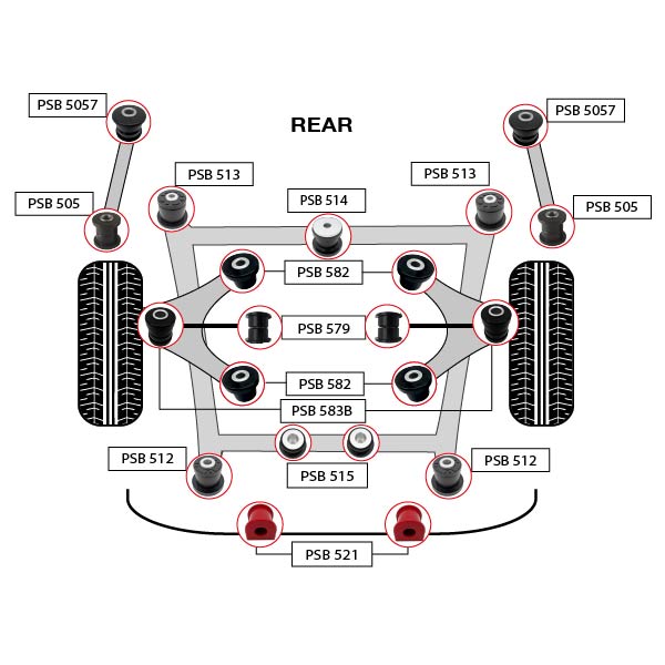 21x Lexus LS400 (95-00) Rear Upper Arm, Rear Subframe, Differential, Sway Bar Polyurethane Bushing Kit - Image 2